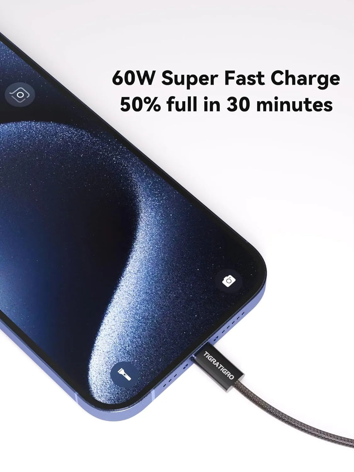 Cavo di ricarica rapida USB-C a USB-C in nylon nero da 60W PD.