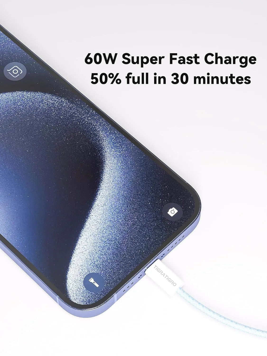 60W USB-C to USB-C PD Fast Charging Cable Blue Nylon