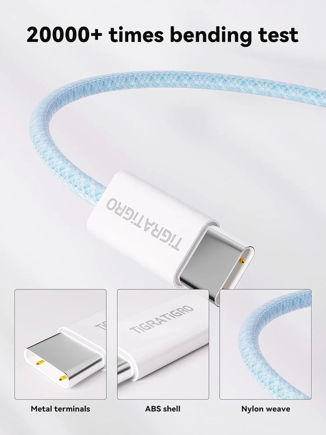 60W USB-C to USB-C PD Fast Charging Cable Blue Nylon