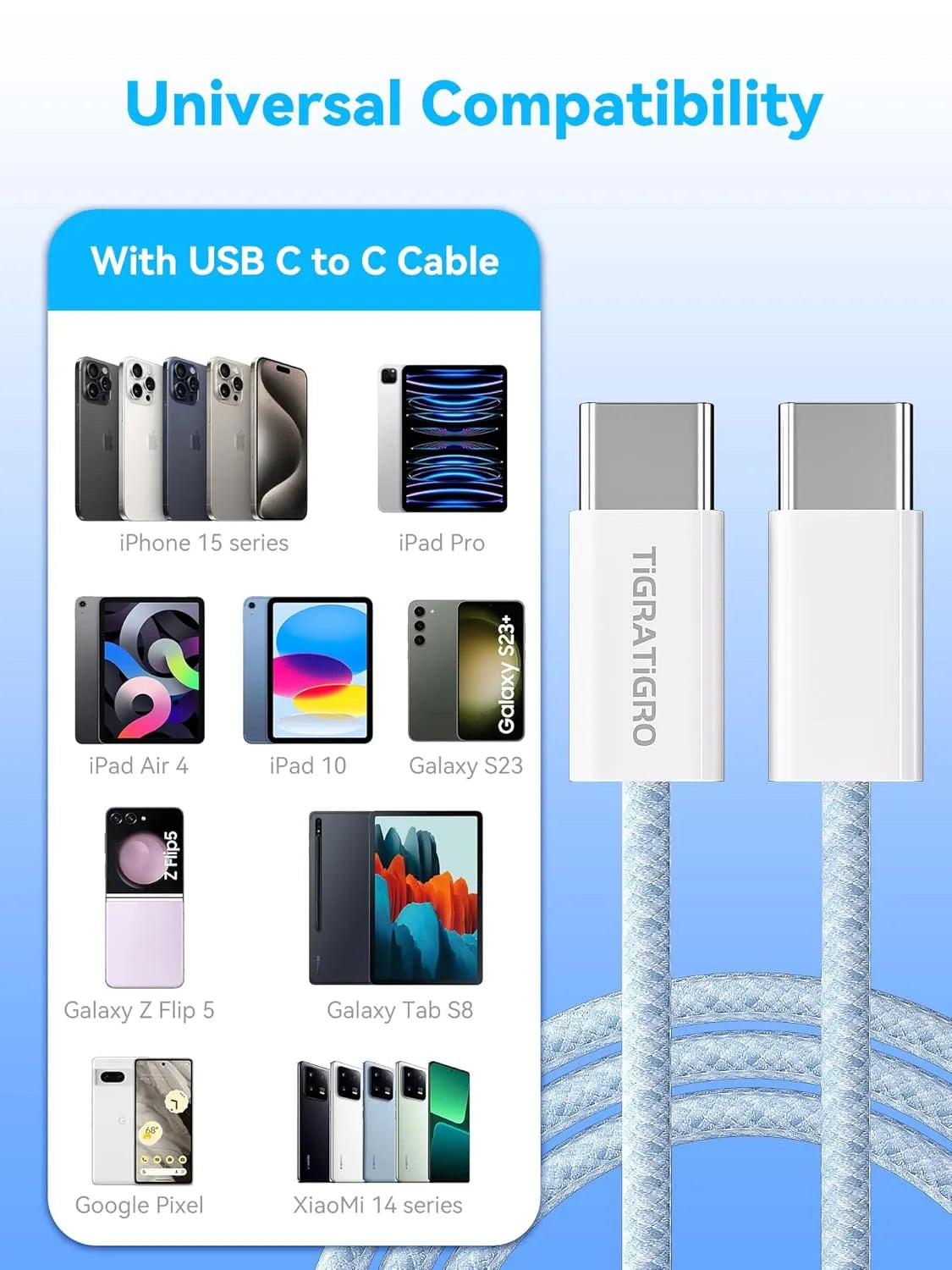 60W USB-C to USB-C PD Fast Charging Cable Blue Nylon