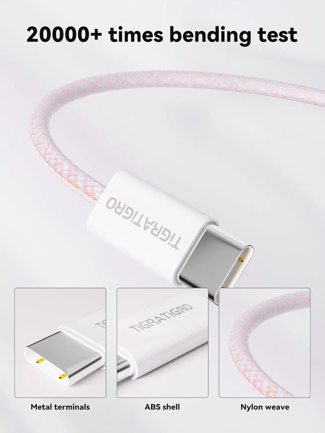 60W USB-C to USB-C PD Fast Charging Cable Pink Nylon