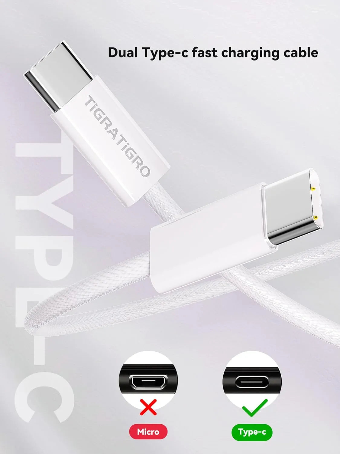 60W USB-C to USB-C PD Fast Charging Cable White Nylon