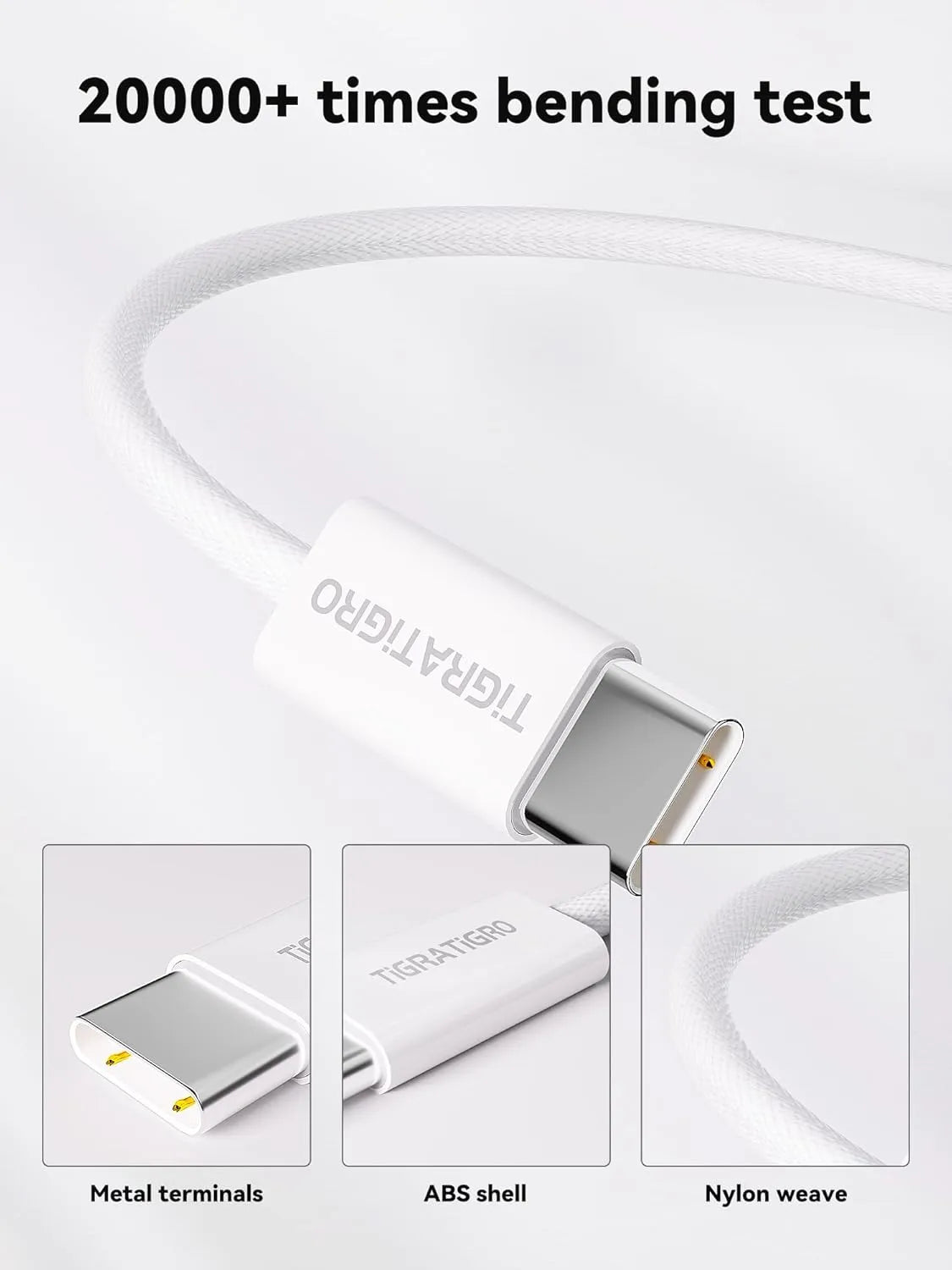 Cavo di ricarica rapida PD da 60W USB-C a USB-C in nylon bianco