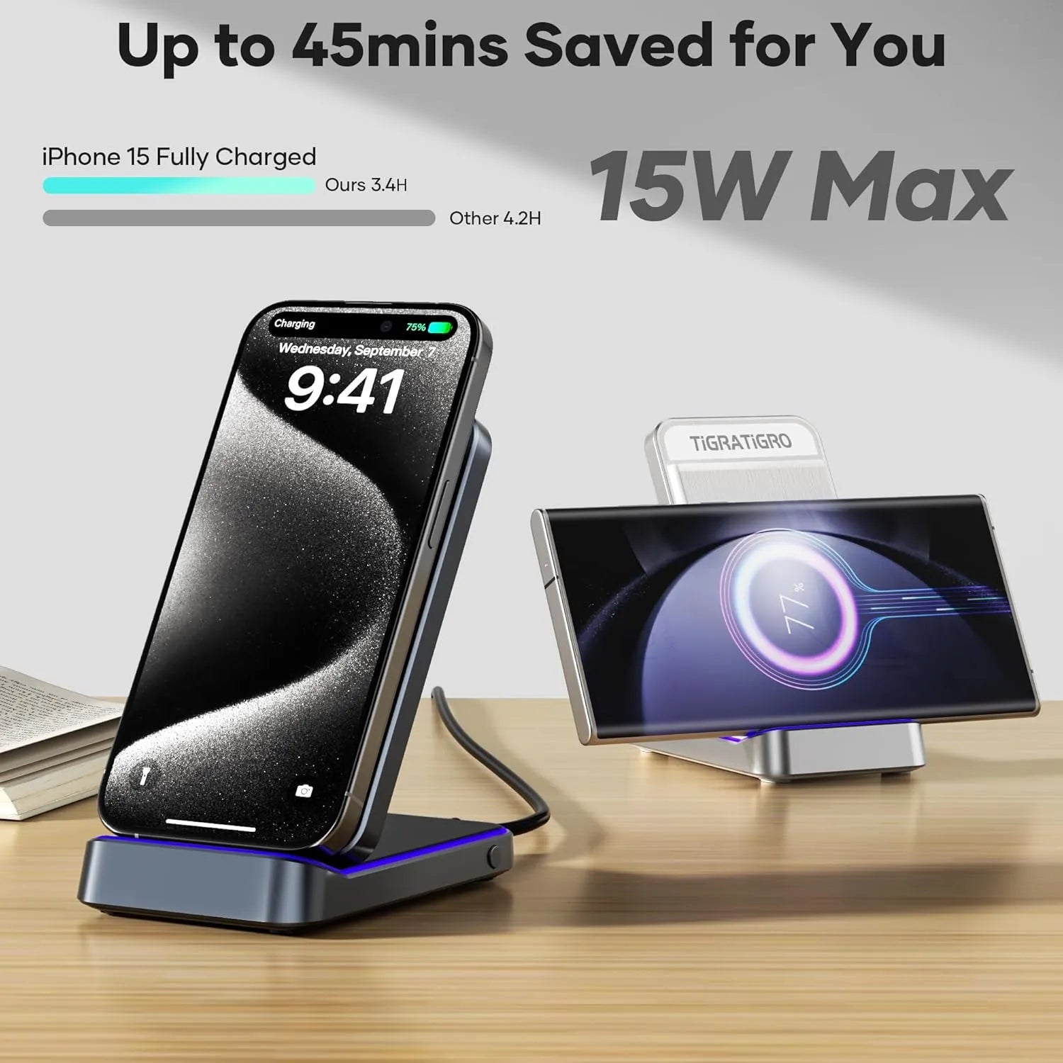 D18 20W Qi Certified Wireless Charging Station Fast Charging Stand