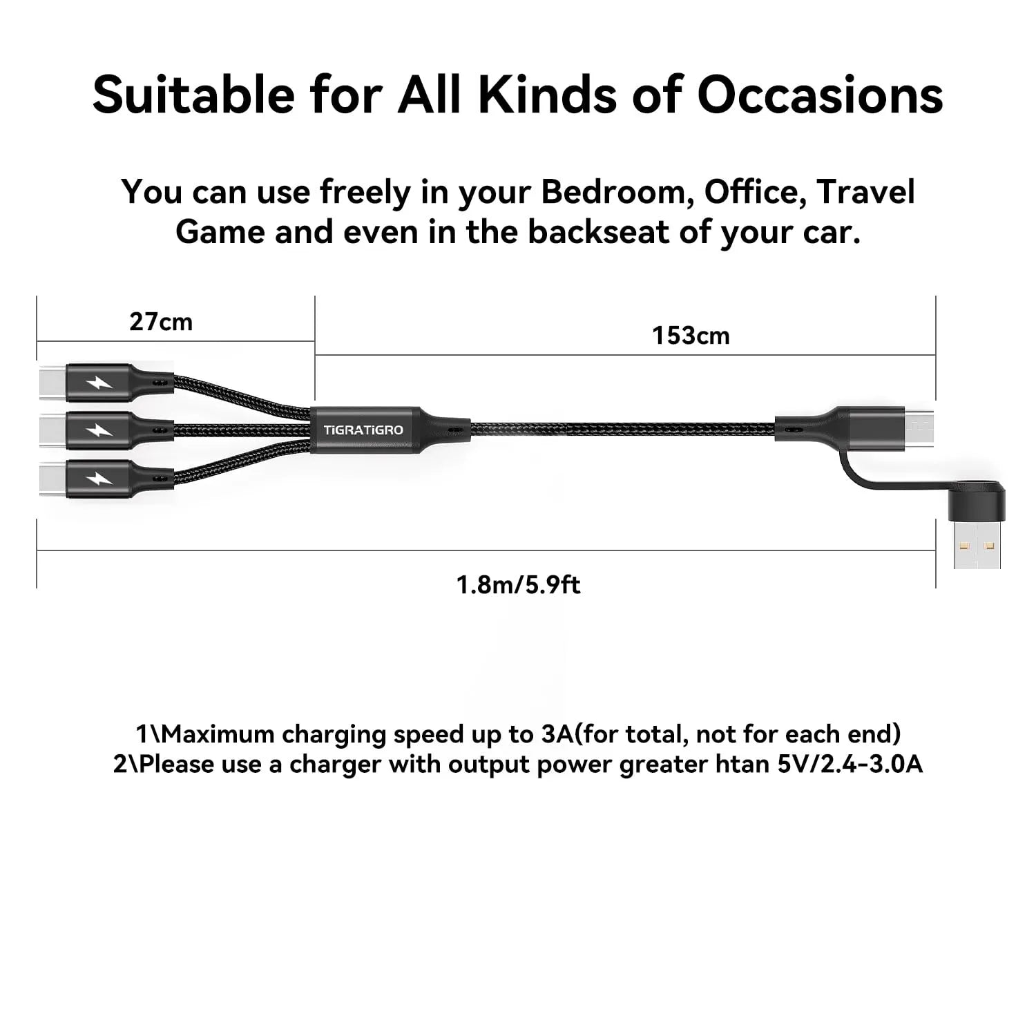 3 in 1 Multi Nylon Charging Cable