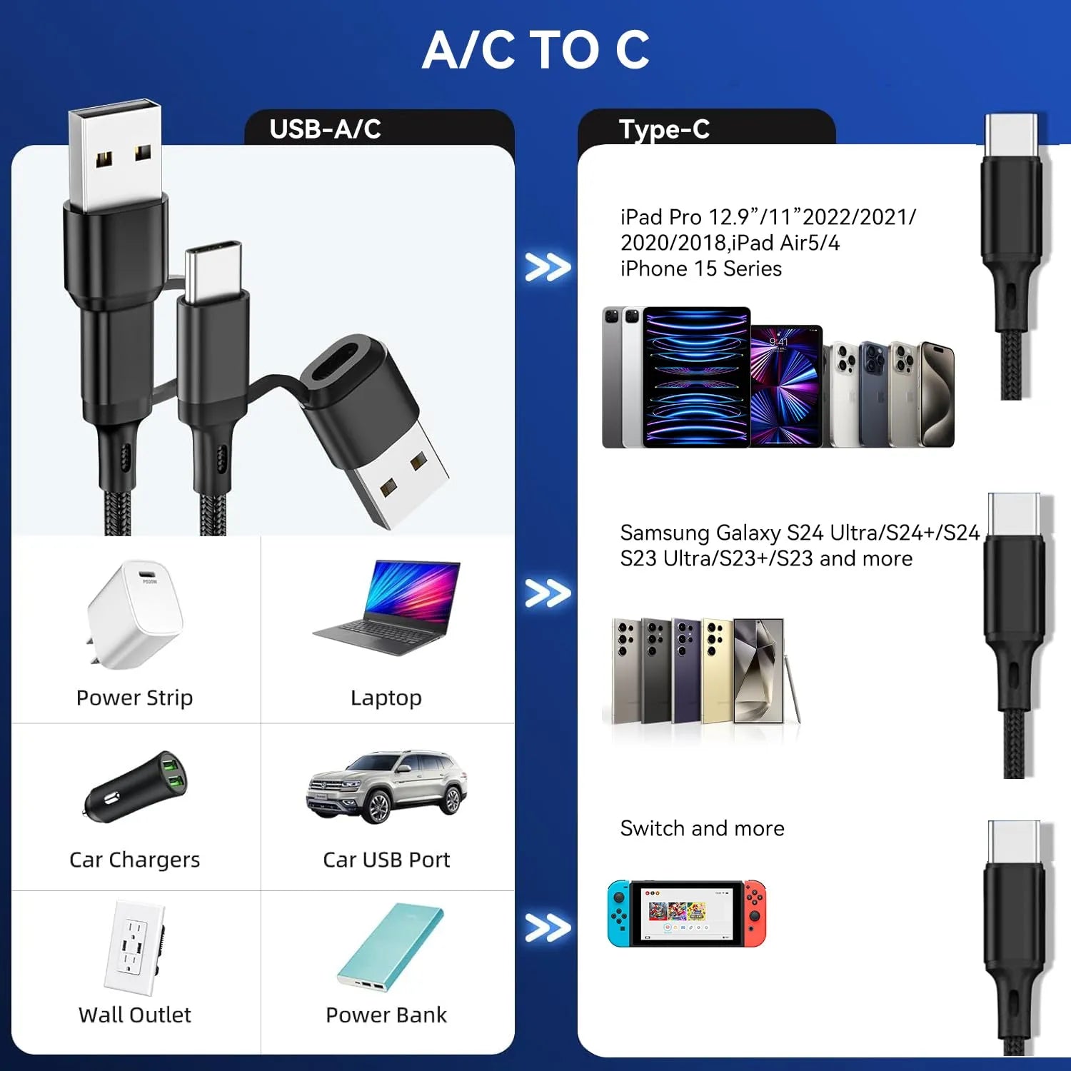 3 in 1 Multi Nylon Charging Cable