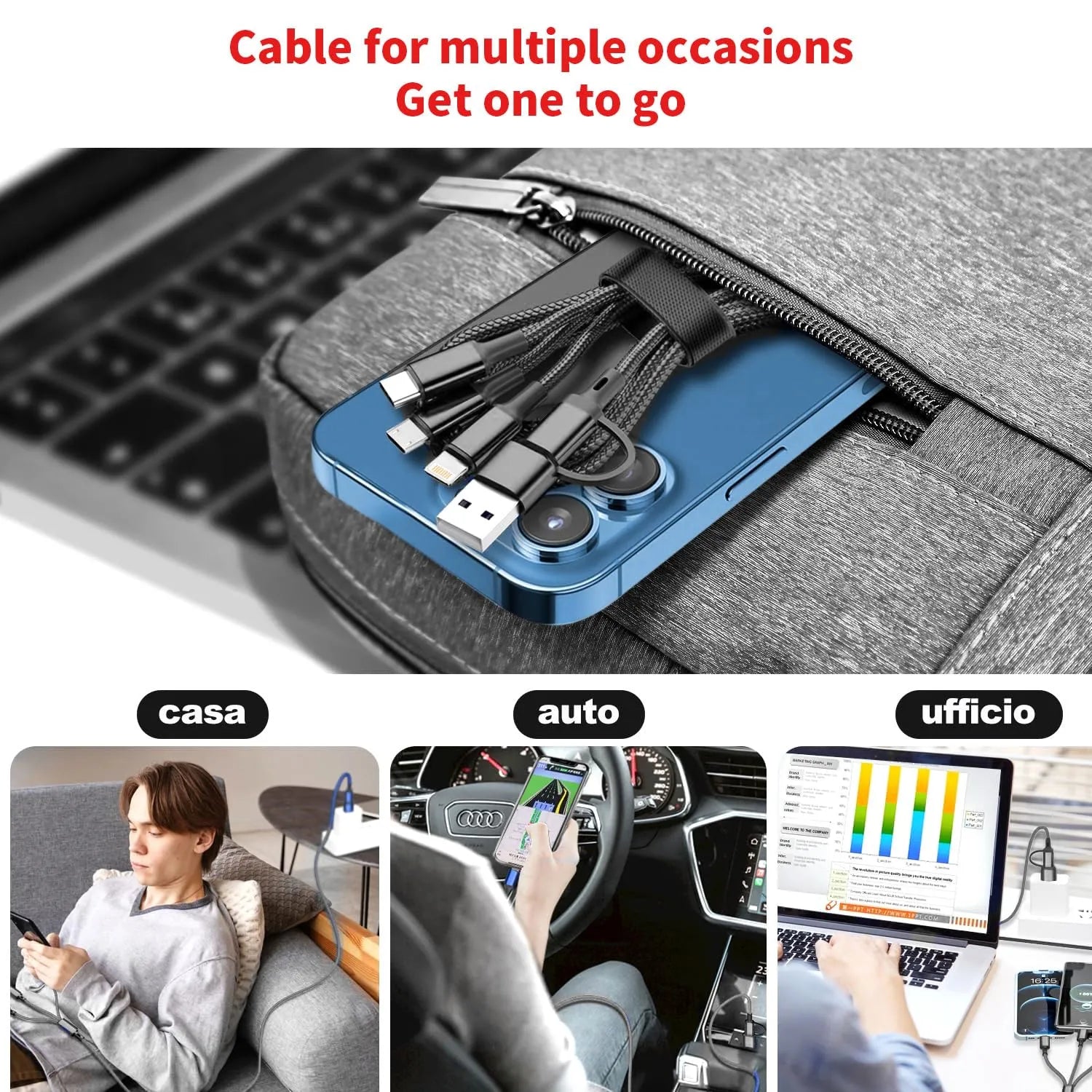 3 in 1 Multi Nylon Charging Cable