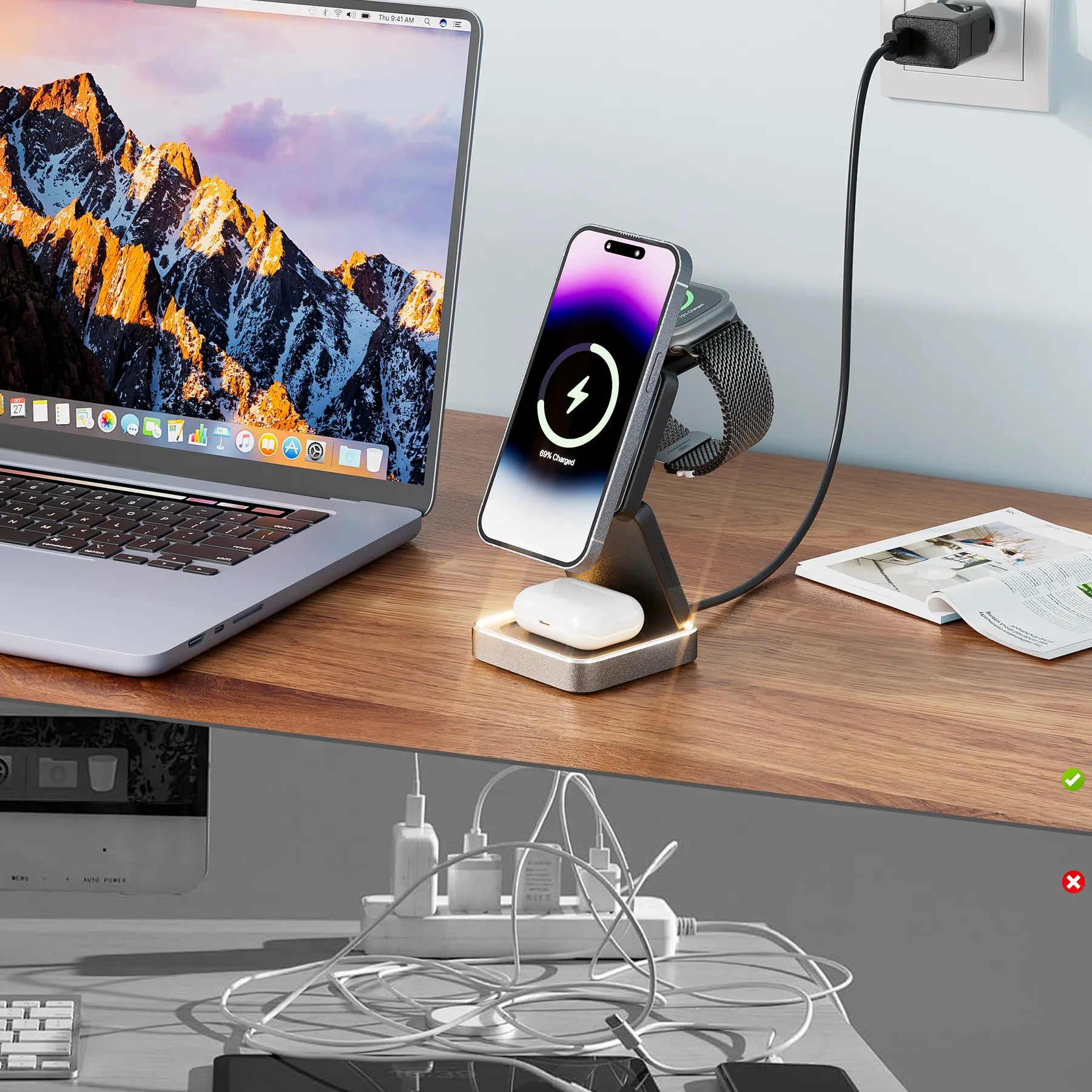 W90 15W Qi-enabled Apple 3-in-1 Magsafe Wireless Charger