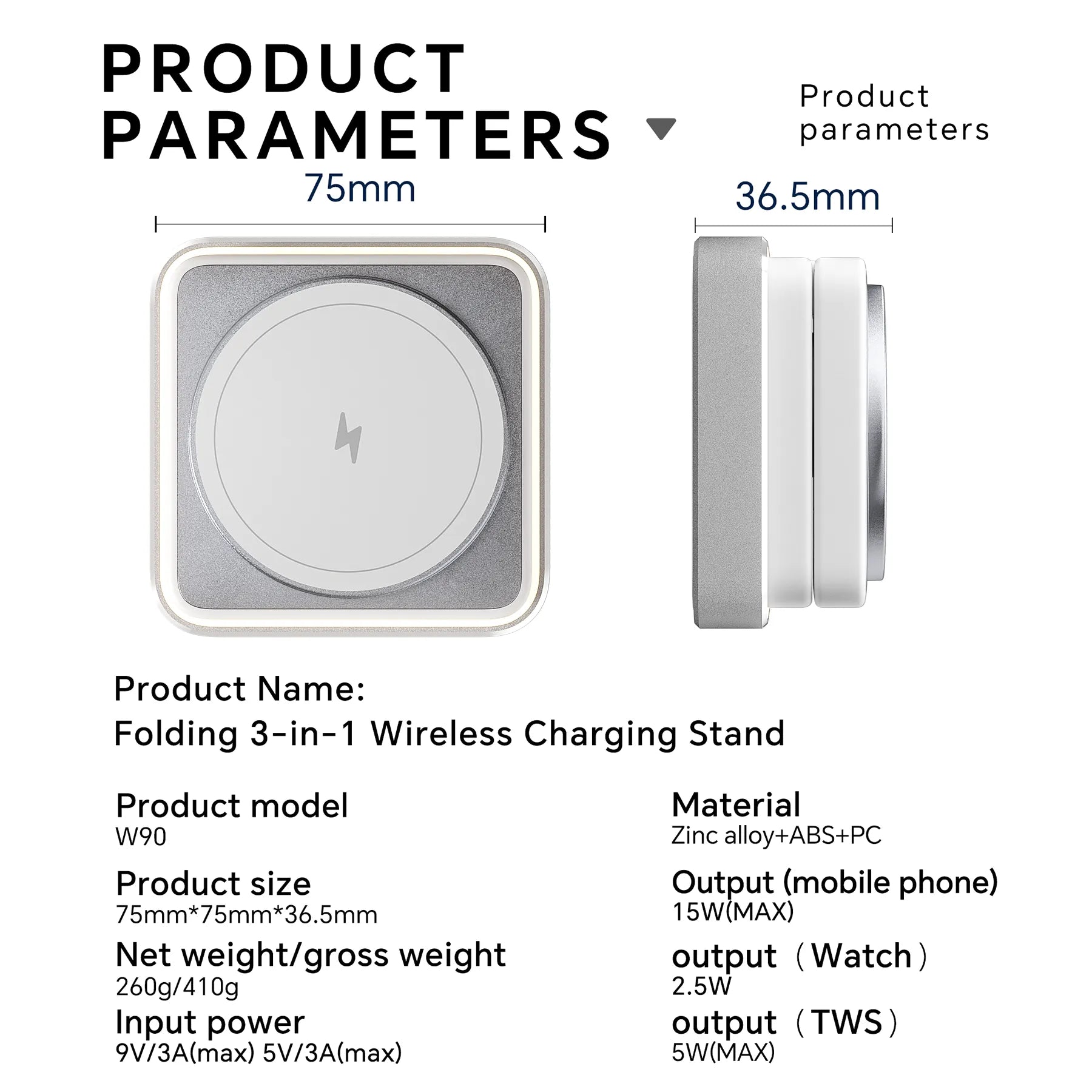 W90 15W Qi-enabled Apple 3-in-1 Magsafe Wireless Charger