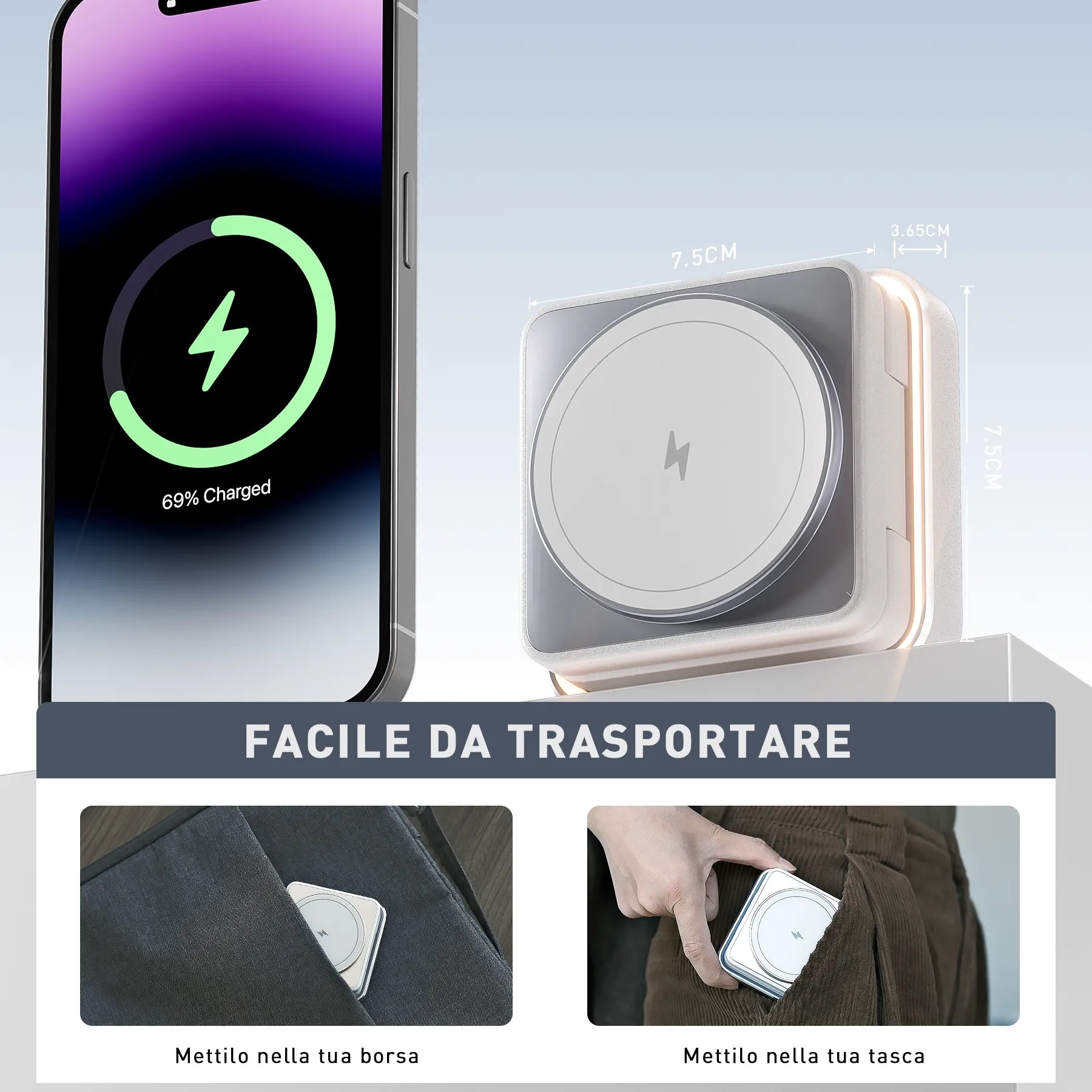 W90 Caricabatteria wireless Magsafe 3 in 1 Apple con Qi da 15W