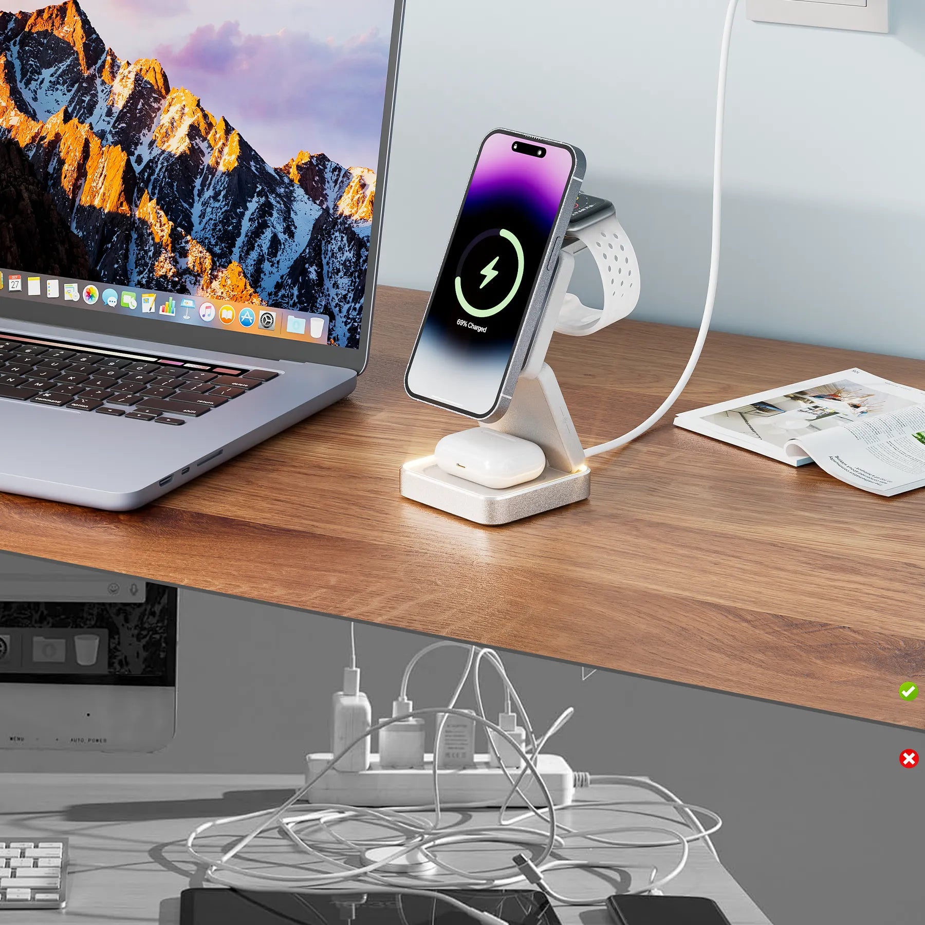 W90 15W Qi-enabled Apple 3-in-1 Magsafe Wireless Charger