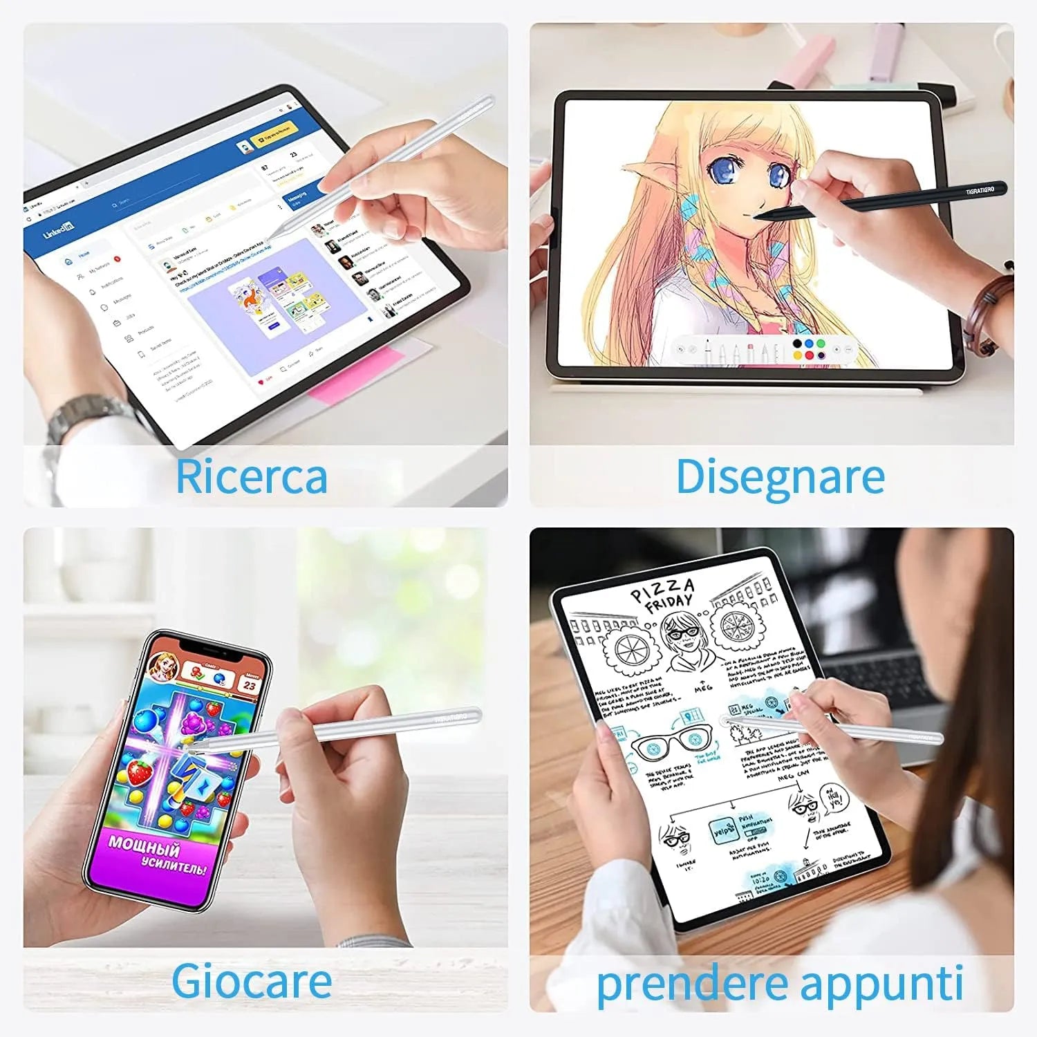 Penna stilografica touch Bluetooth per iPad, nero e bianco, confezione da 2